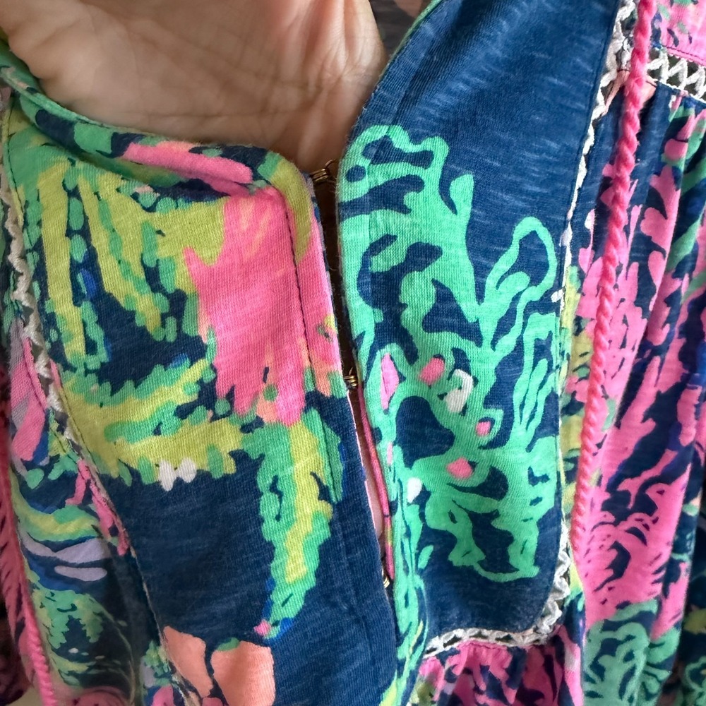Lilly Pulitzer Tilda Tunic Top Womens XL Blue Multi All A Glow 3/4 Sleeve Beac - Picture 4 of 7